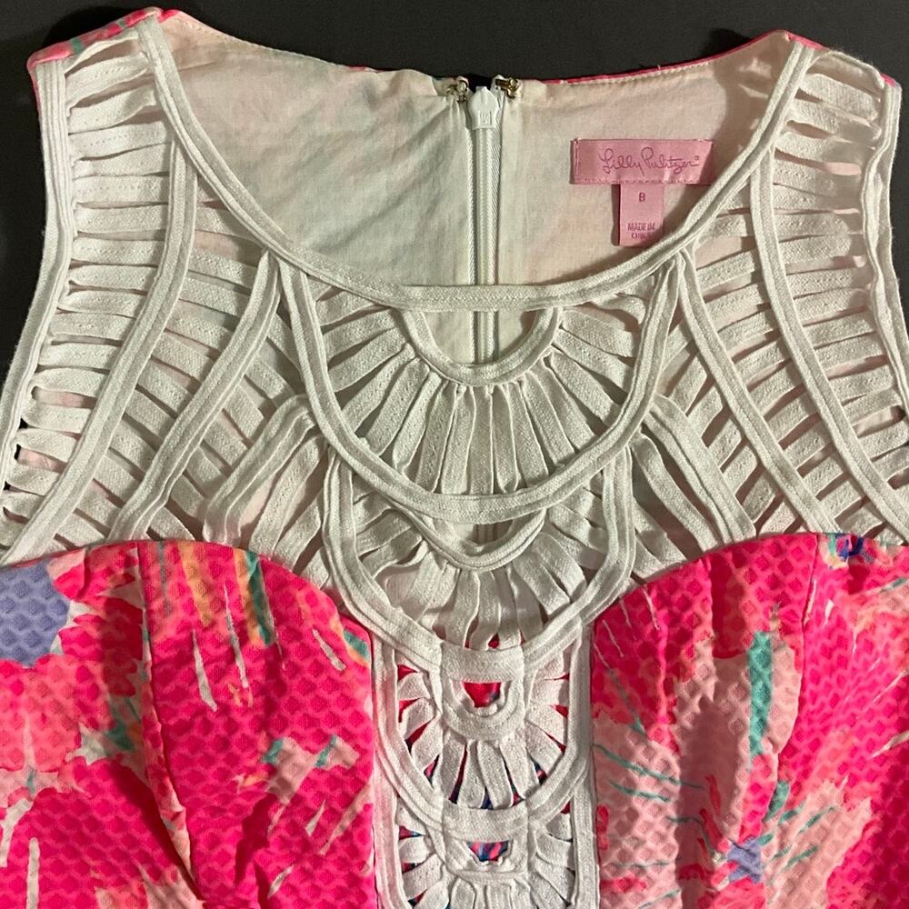 Lilly Pultizer Size Small Tana Shift Pink Floral White Soutache Lined Zip - Picture 10 of 11